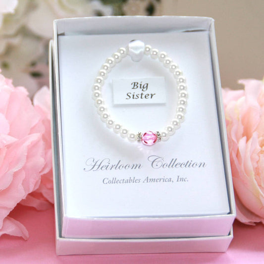 Big Sister Pearl Bracelet with Pink Crystal