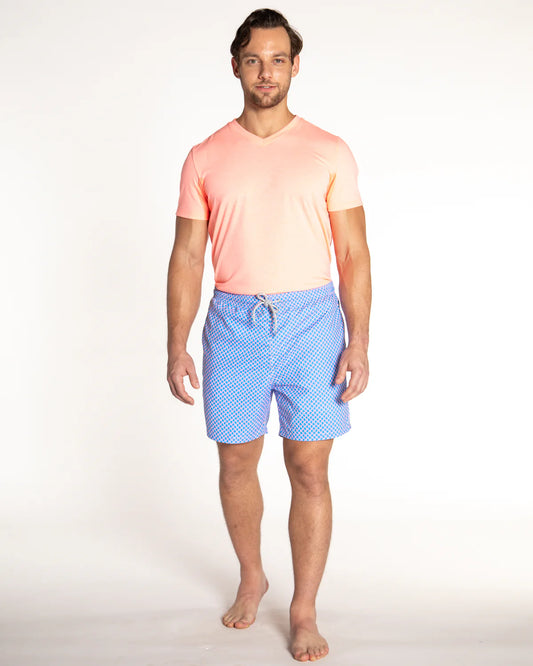 Men's Cyclist Liner Swim Trunks- Nautical Mesh Turquoise/Coral