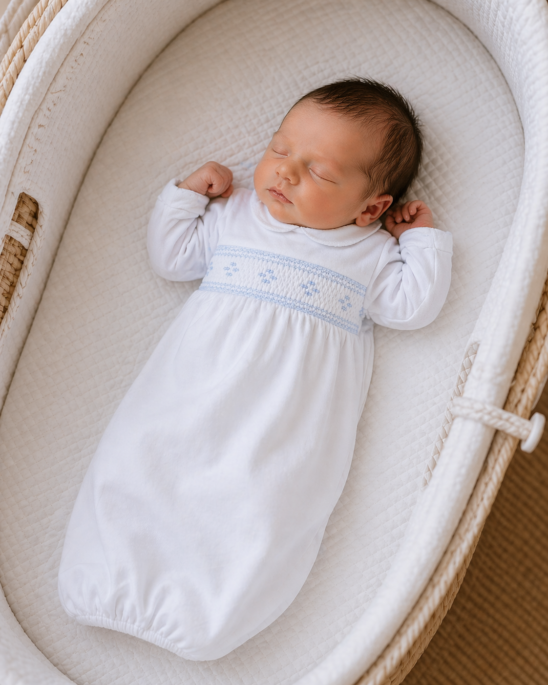 Hand Smocked White Pima Cotton Boy's Daygown