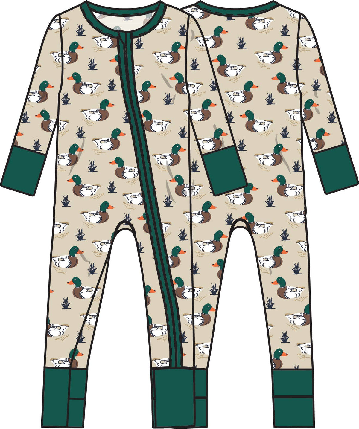 SoftSnooze™ Baby Bamboo Viscose Mallard Marsh Duck Convertible One Piece Footie Pajama