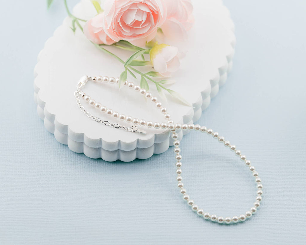 Girls Sterling Silver Strand of Pearls Kids Necklace