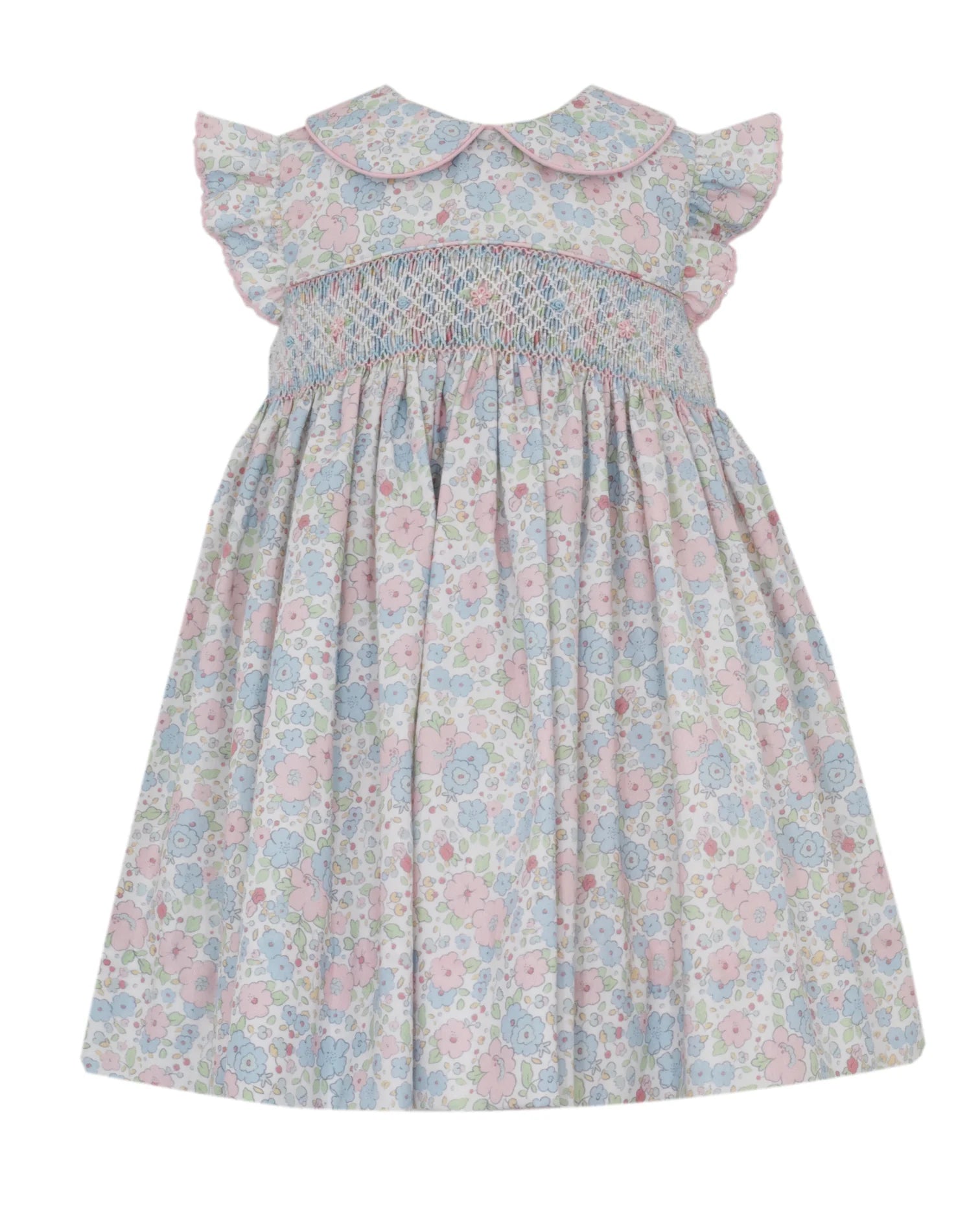 Caroline-Pink & Blue Liberty Floral Sleeveless Dress w/Collar