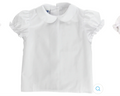 White Button Back Short Sleeve Piped Shirt- Girls