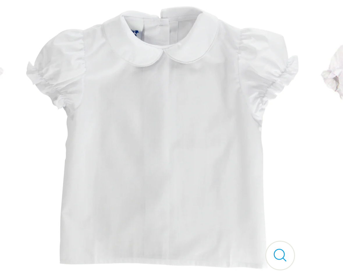 White Button Back Short Sleeve Piped Shirt- Girls