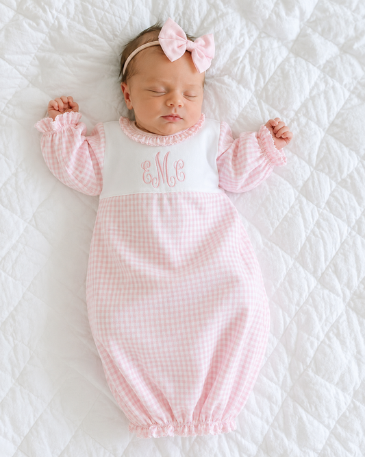 Baby Girl's "Pink Checks" Pima Cotton Gown