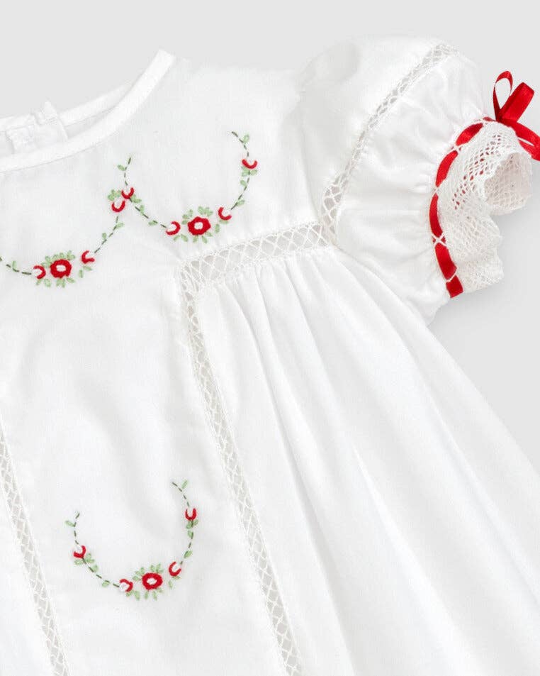 Gilded Noel Holiday Christmas Hand Embroidered White Heirloom Portrait Dress