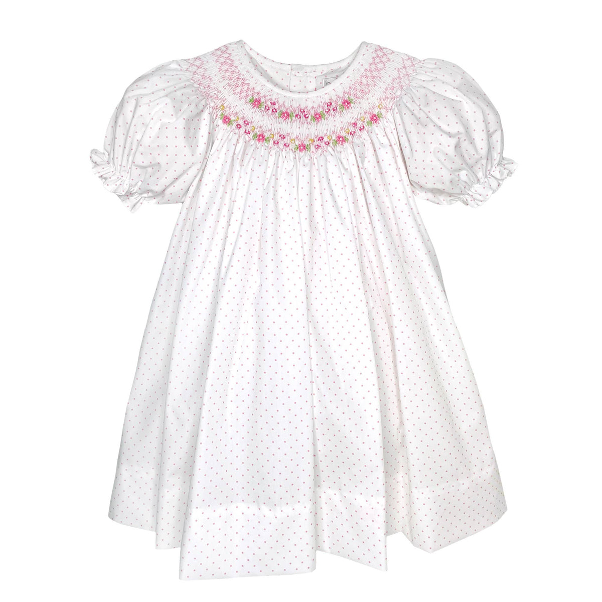 Dress with Hand Bishop Smocking and Embroidered Daisies