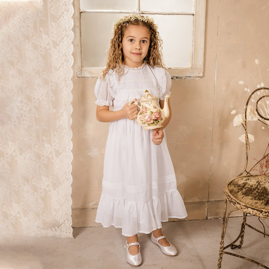 White Voile & Lace Tea Length Wedding Dress