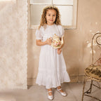 White Voile & Lace Tea Length Wedding Dress