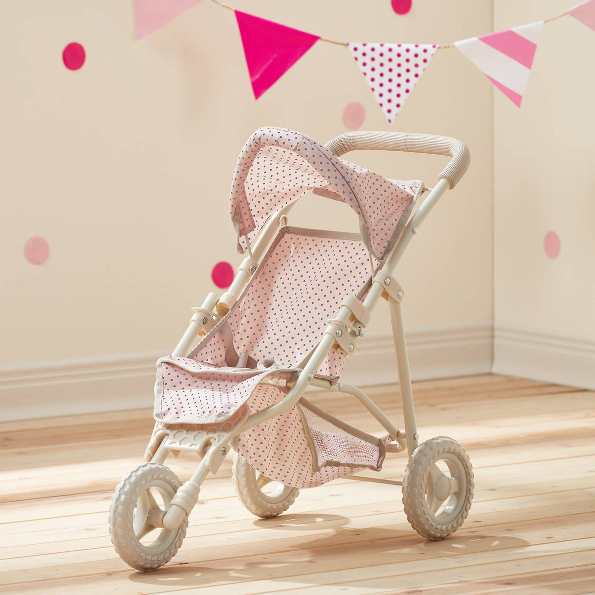 Polka Dots Princess Baby Doll Jogging Stroller - Pink & Grey
