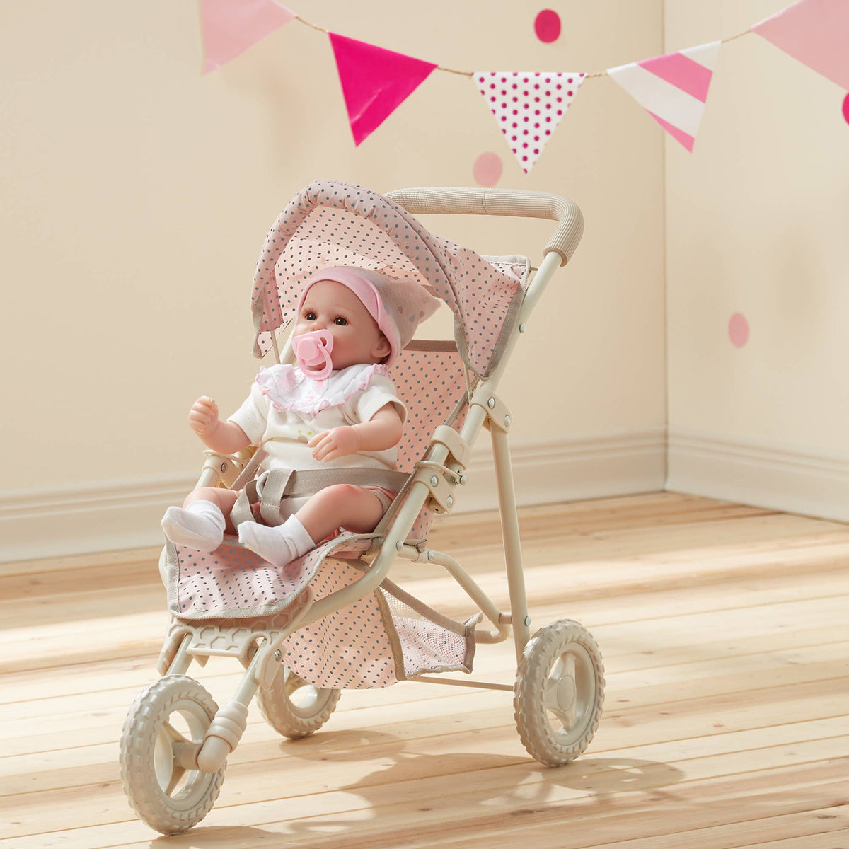 Polka Dots Princess Baby Doll Jogging Stroller - Pink & Grey