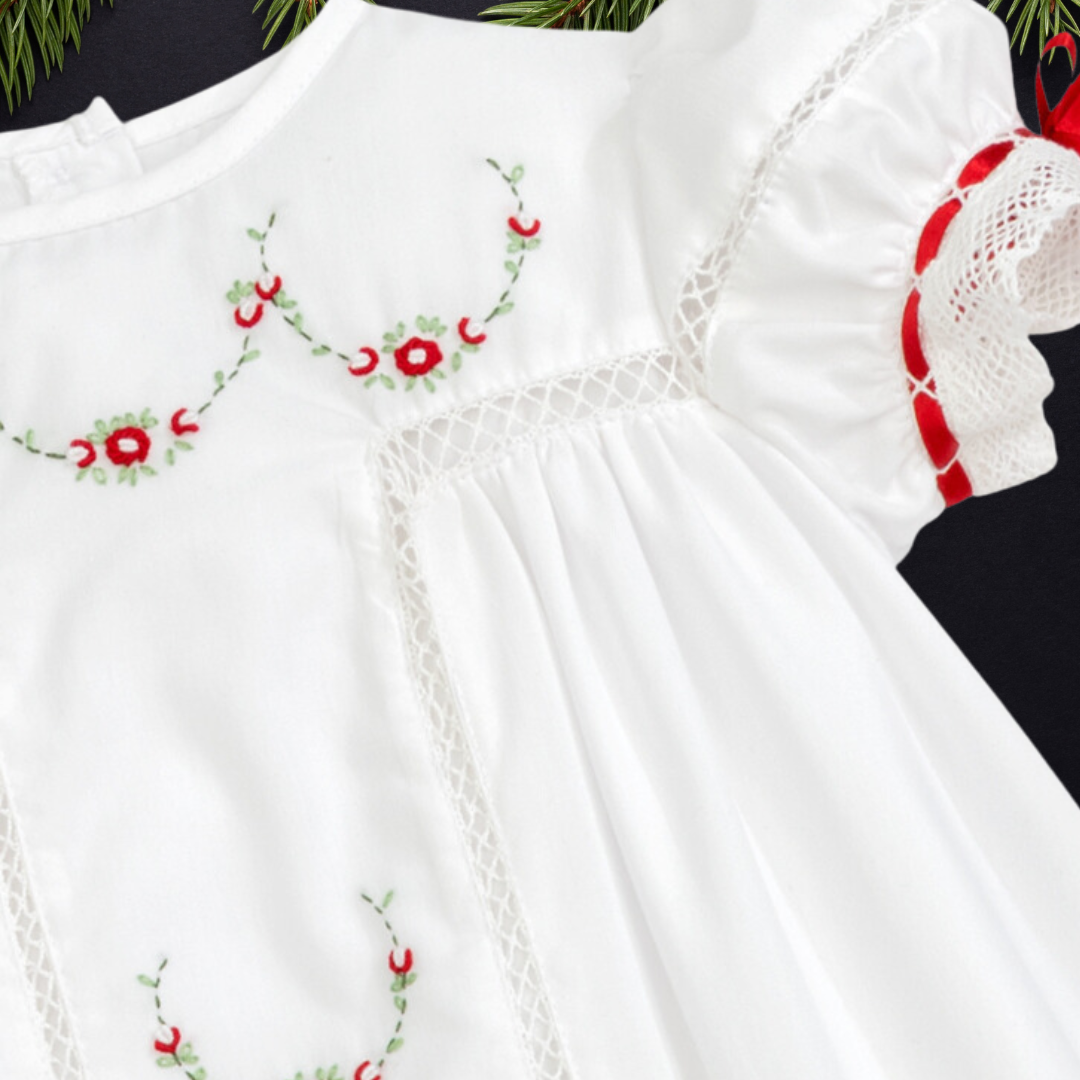 Gilded Noel Holiday Christmas Hand Embroidered White Heirloom Bubble