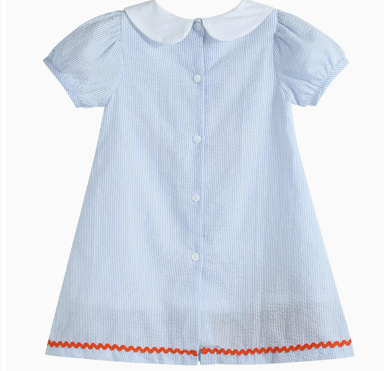 Light Blue Seersucker Pumpkin A-Line Dress