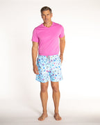 Men's Cyclist Liner Swim Trunks- Beach Umbrellas Blue
