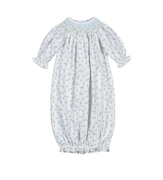 Mia Blue Floral Hand Smocked Bishop Gown
