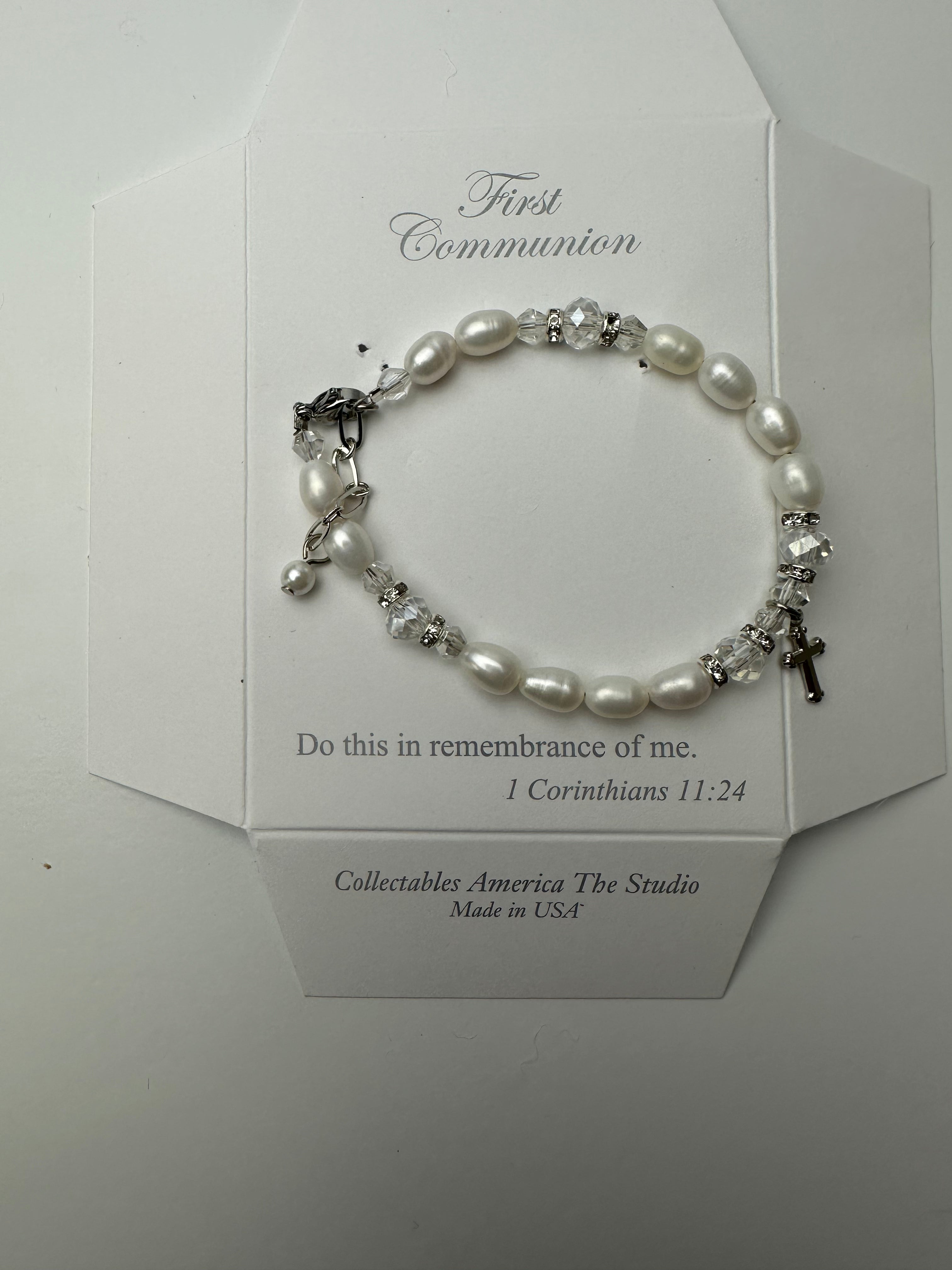 First Communion Bracelet- Fresh Water Pearls with Silver Cross