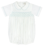 White Bubble made of Batiste cotton with baby blue smocking