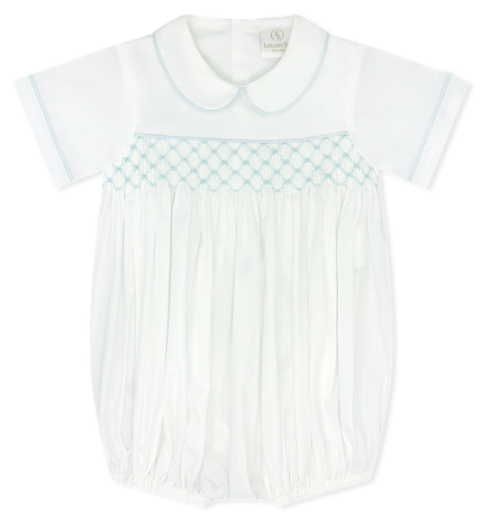 White Bubble made of Batiste cotton with baby blue smocking