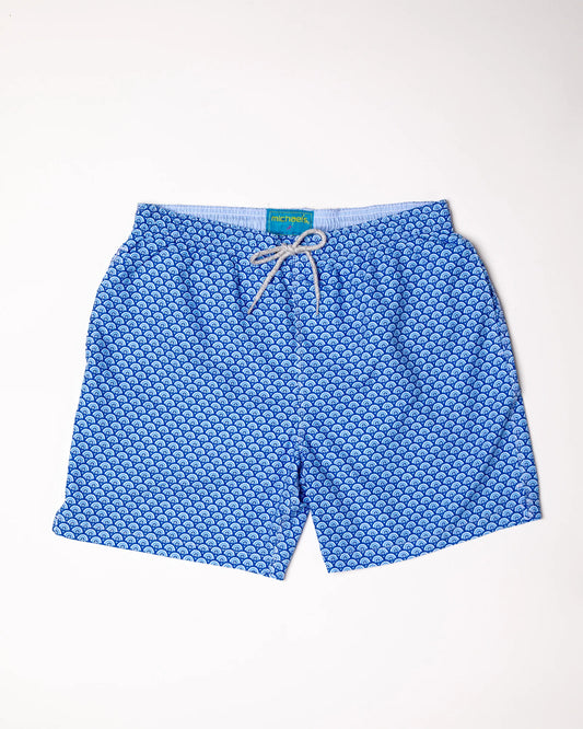 Boy's Cyclist Swim Trunks- Half Moons Navy/White