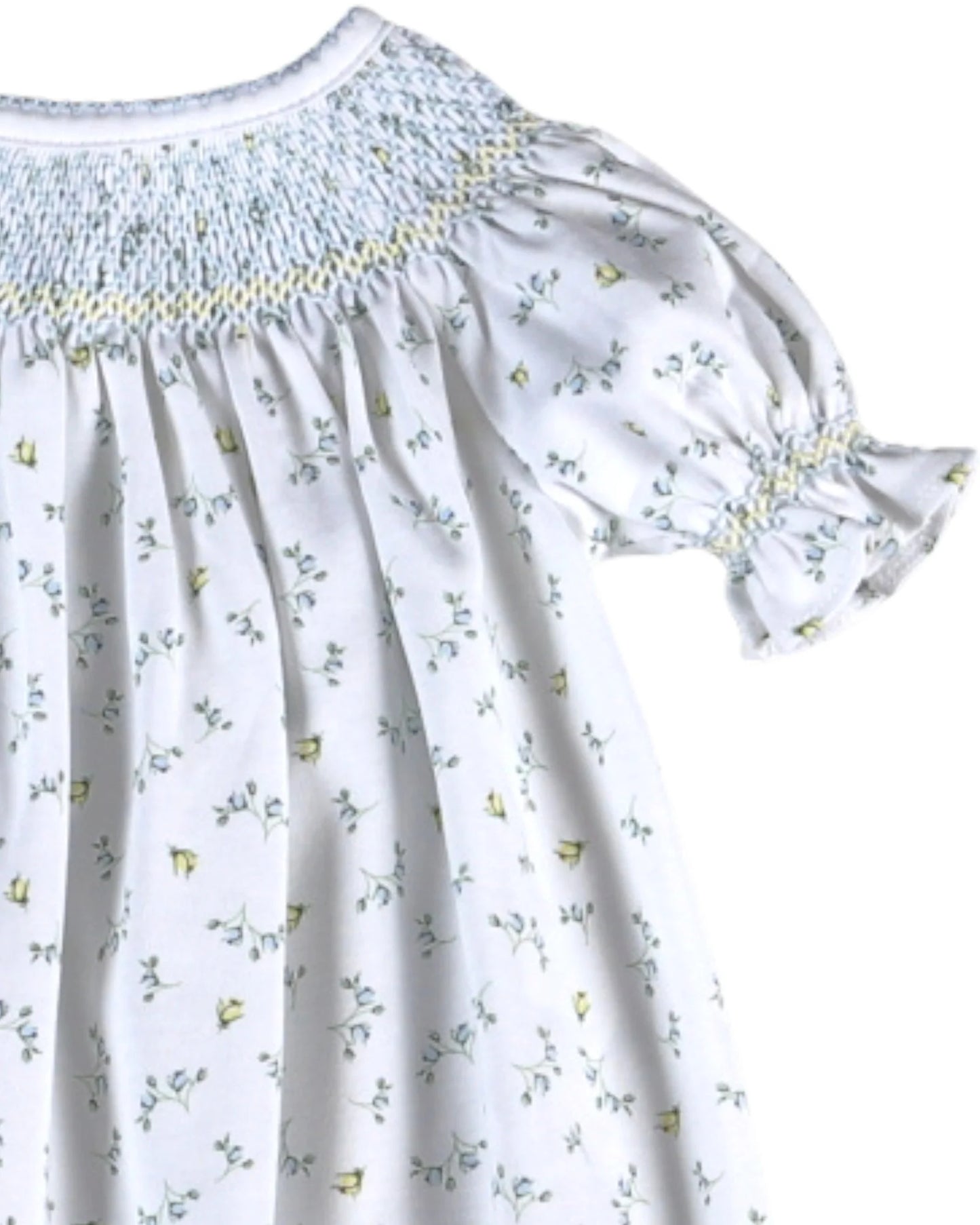 Mia Blue Floral Hand Smocked Bishop Bubble