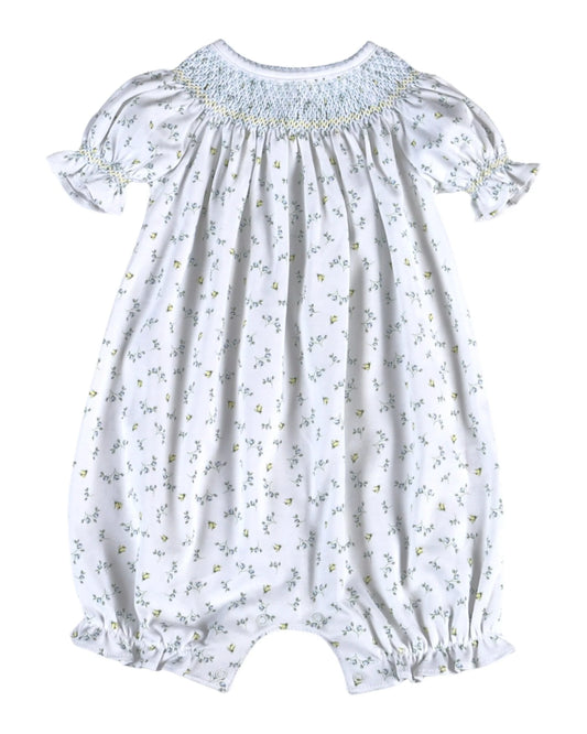 Mia Blue Floral Hand Smocked Bishop Bubble