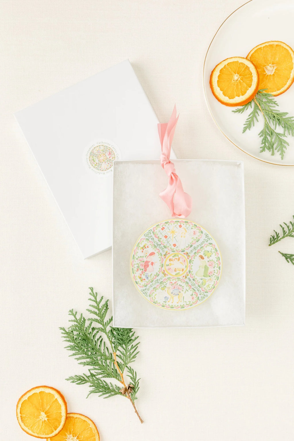 Rose Medallion Nativity Ornament