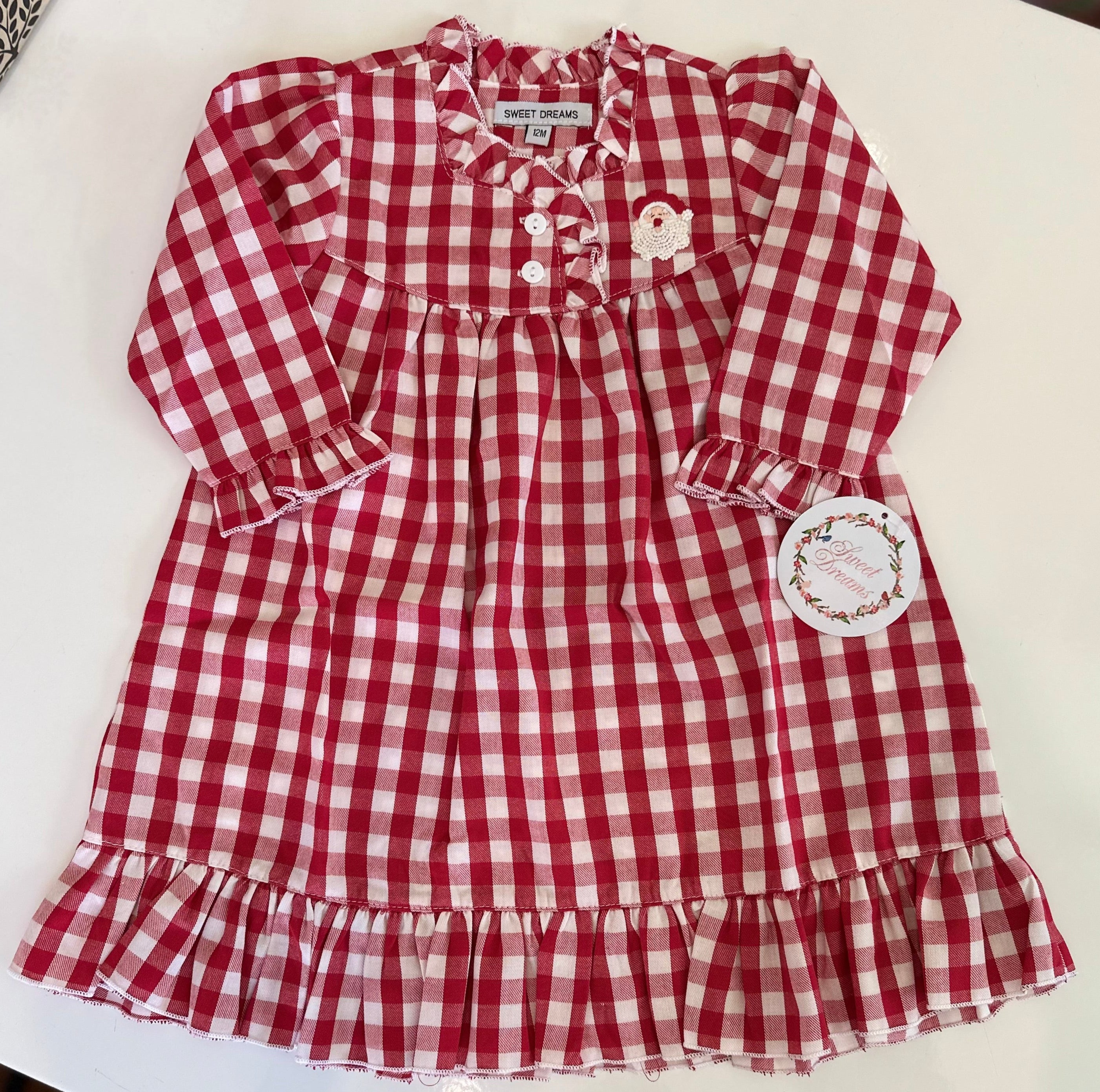 Red Gingham Santa Embroidered Gown