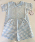 Light Blue Gingham 2 Piece Shorts Set