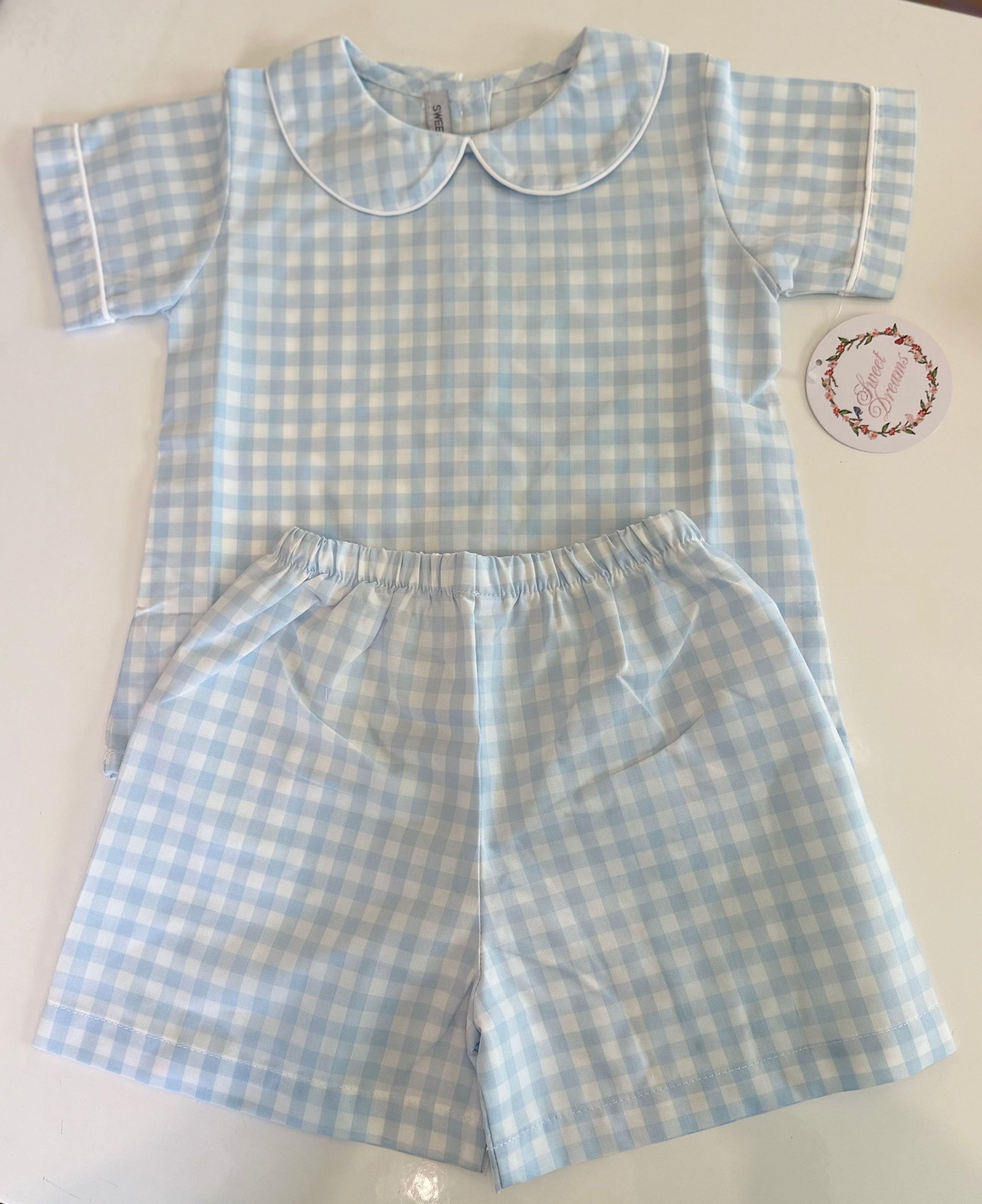 Light Blue Gingham 2 Piece Shorts Set