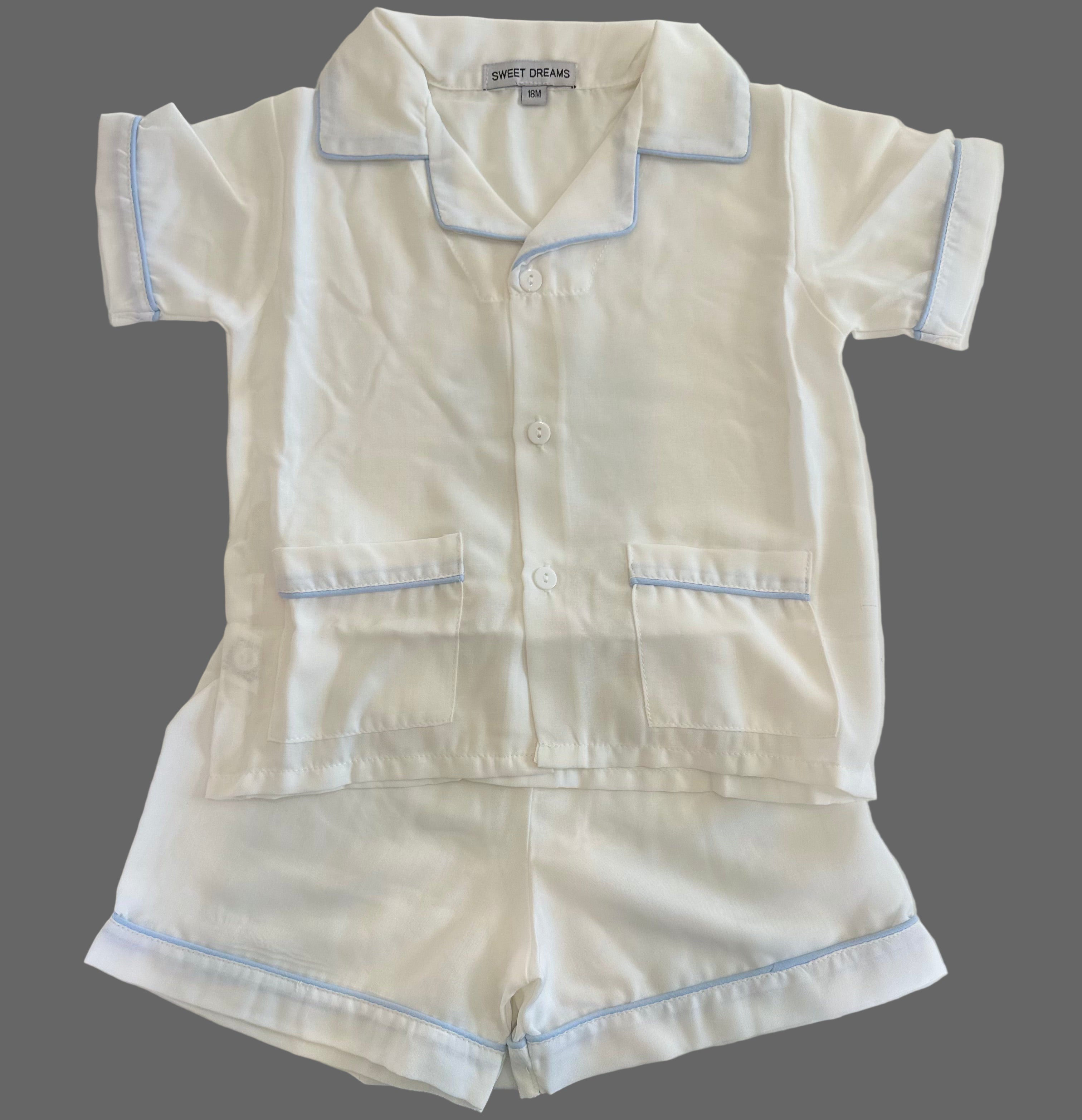 White w/ Blue Trim Short PJs