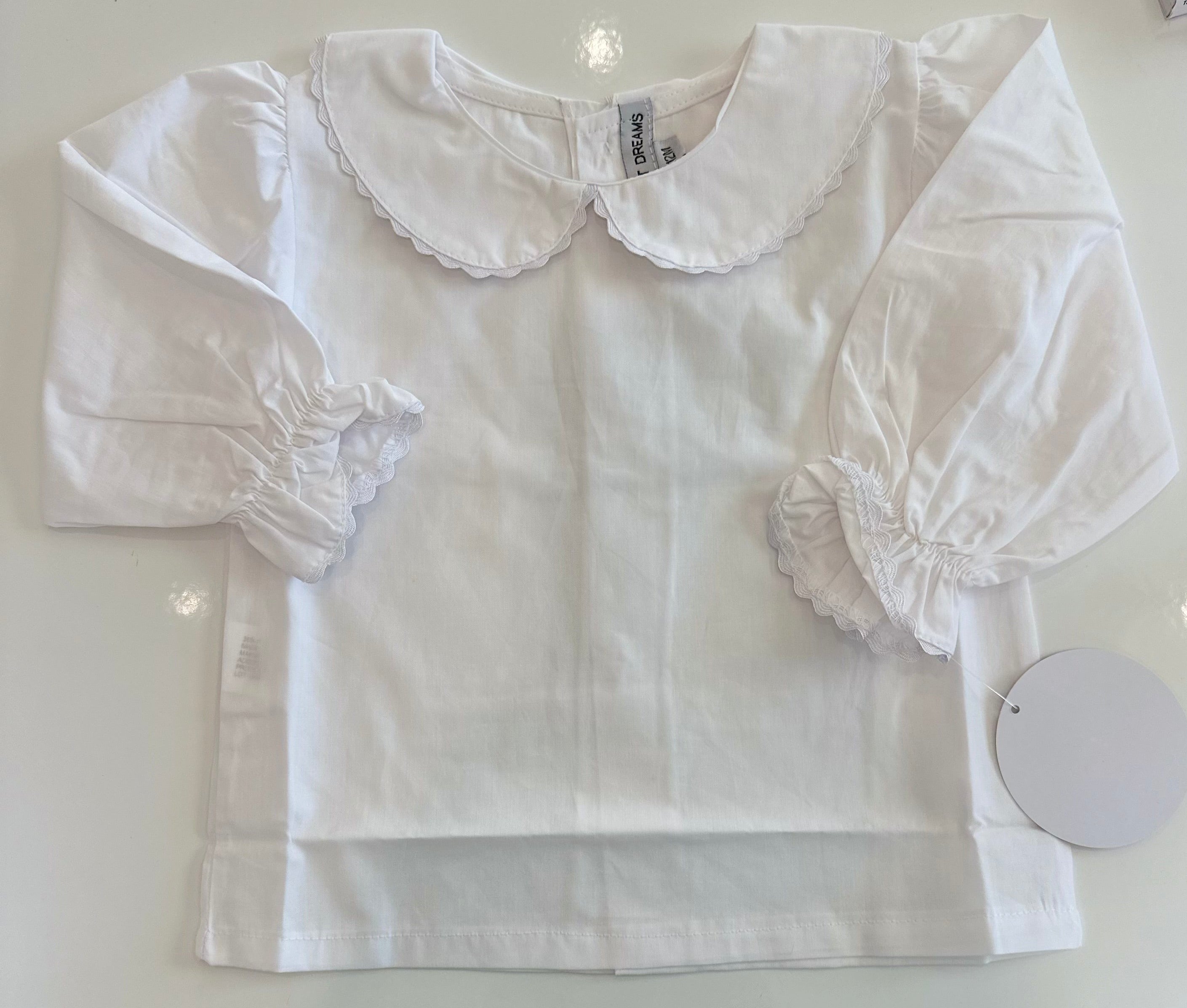 White Cotton, Girls Long Sleeve Piped Shirt w/ Ric Rac