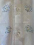 White Boy button-up Bubble with White collar and embroidered blue lambs