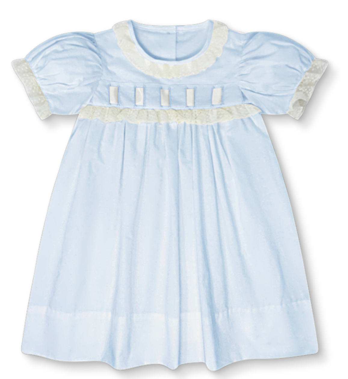 Paris Dress- Soft Blue w/Ecru Lace and ribbon