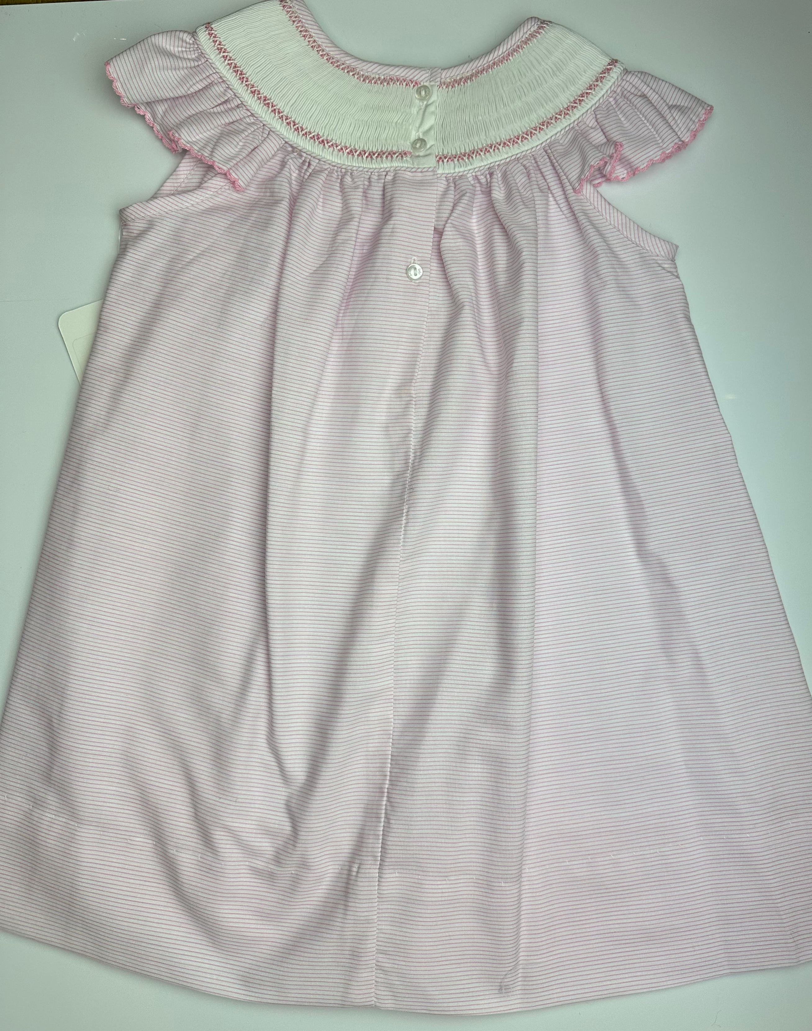 Pink Smocked Tiny Stripe Angel Wing Bishop Dress
