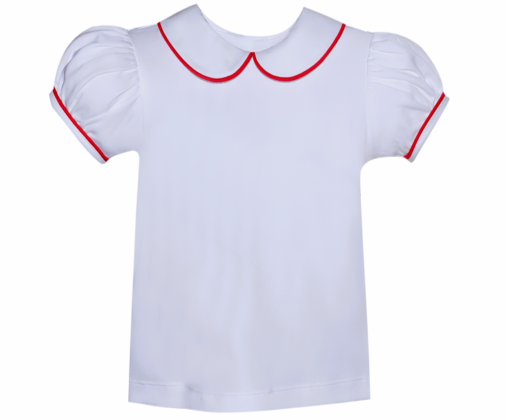 Girl Knit Short Sleeve Shirt w/ Red Piping