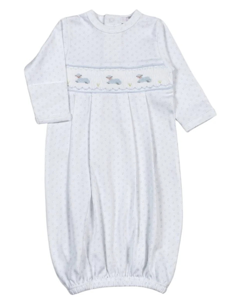 Blue Baby Lamb Hand Smocked Pima Gown