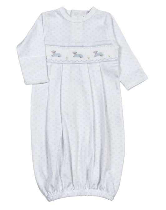 Blue Baby Lamb Hand Smocked Pima Gown