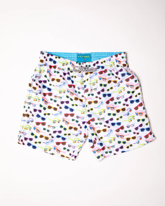 Boy's Cyclist Swim Trunks- Sunglasses White