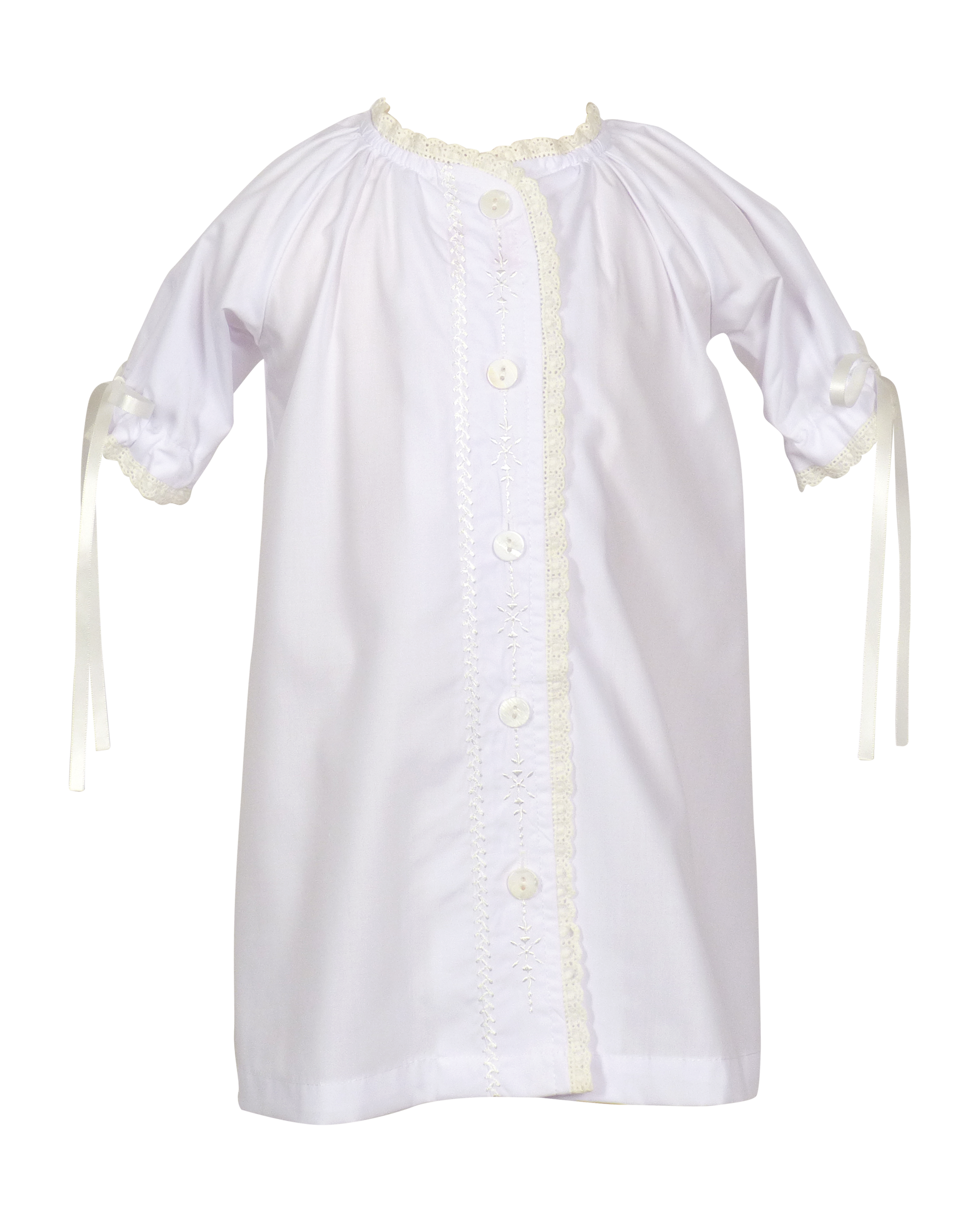 White Daygown with lace trim on a white background