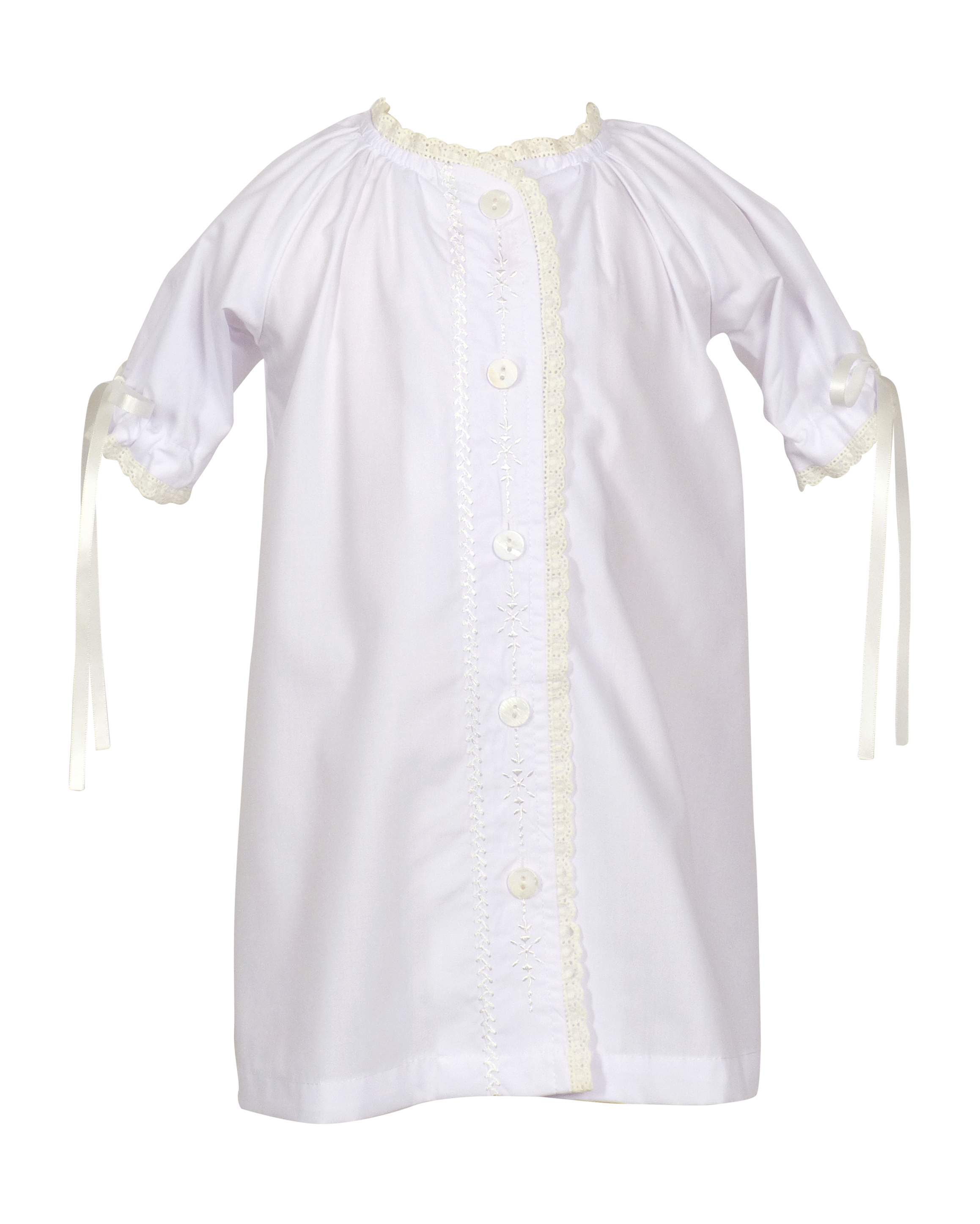 White Daygown with lace trim on a white background