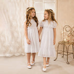 White Voile & Lace Tea Length Wedding Dress