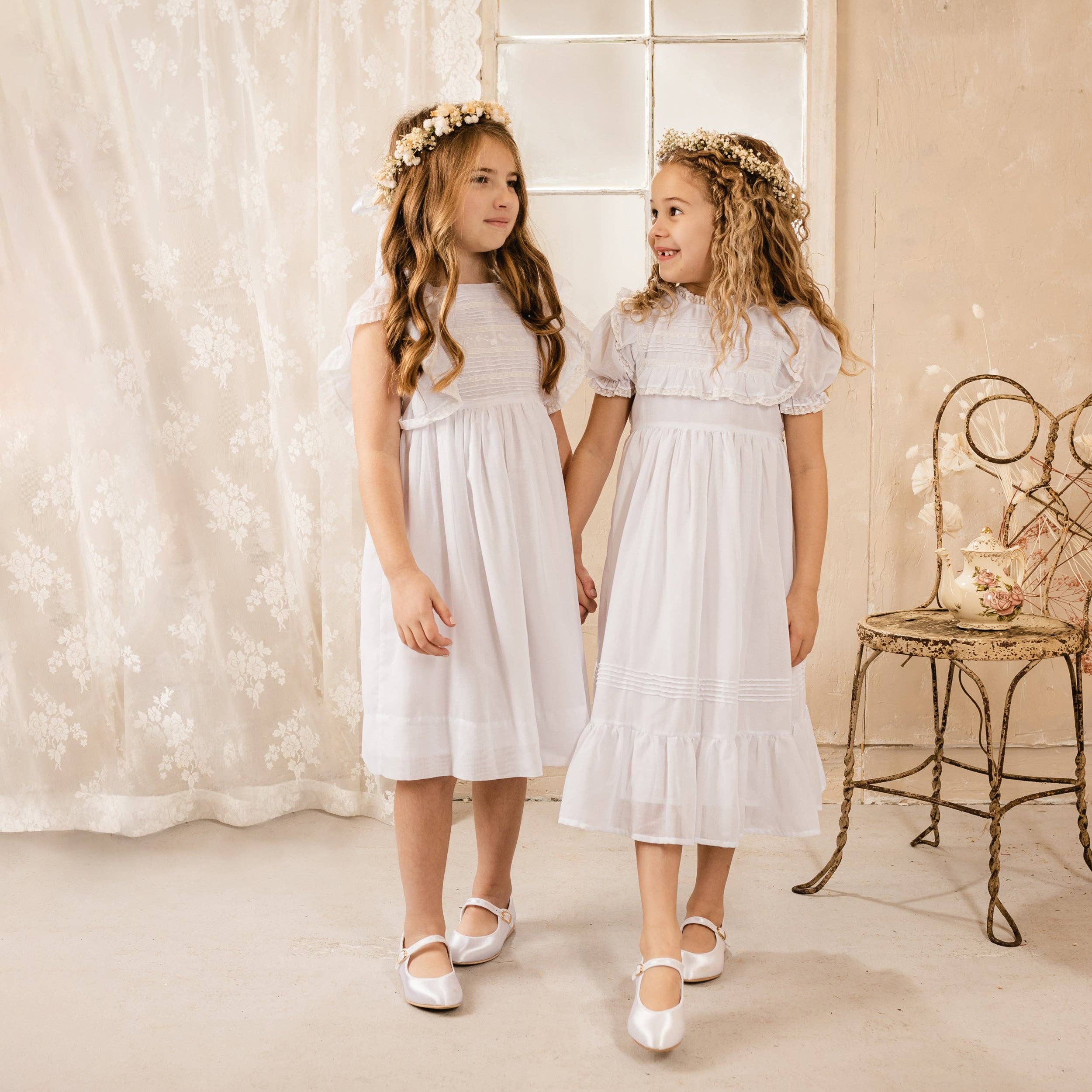 White Voile & Lace Tea Length Wedding Dress