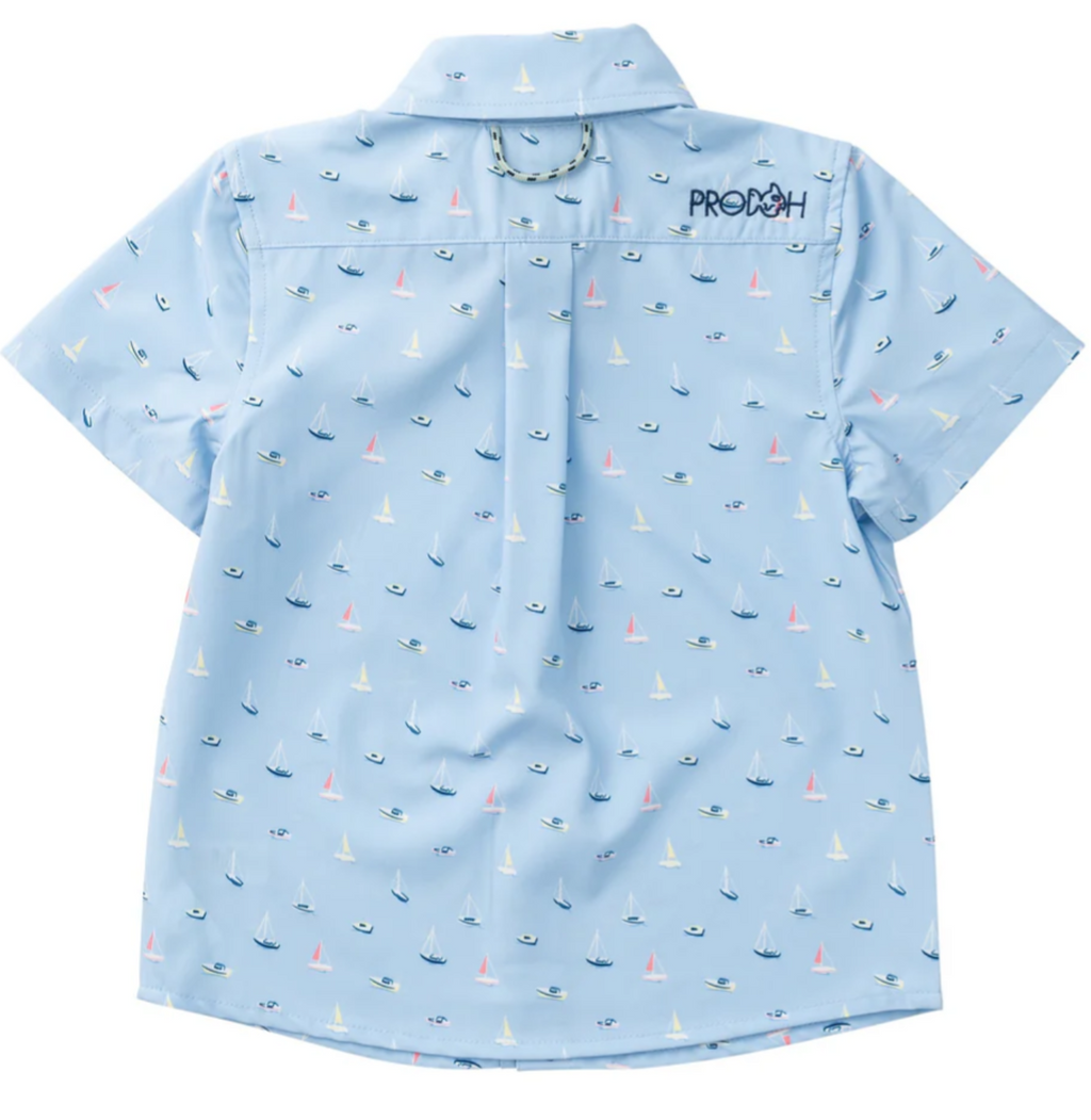 Boys' Short Sleeve Button Down Shirt — Windsurfer Boats in the Bay Print