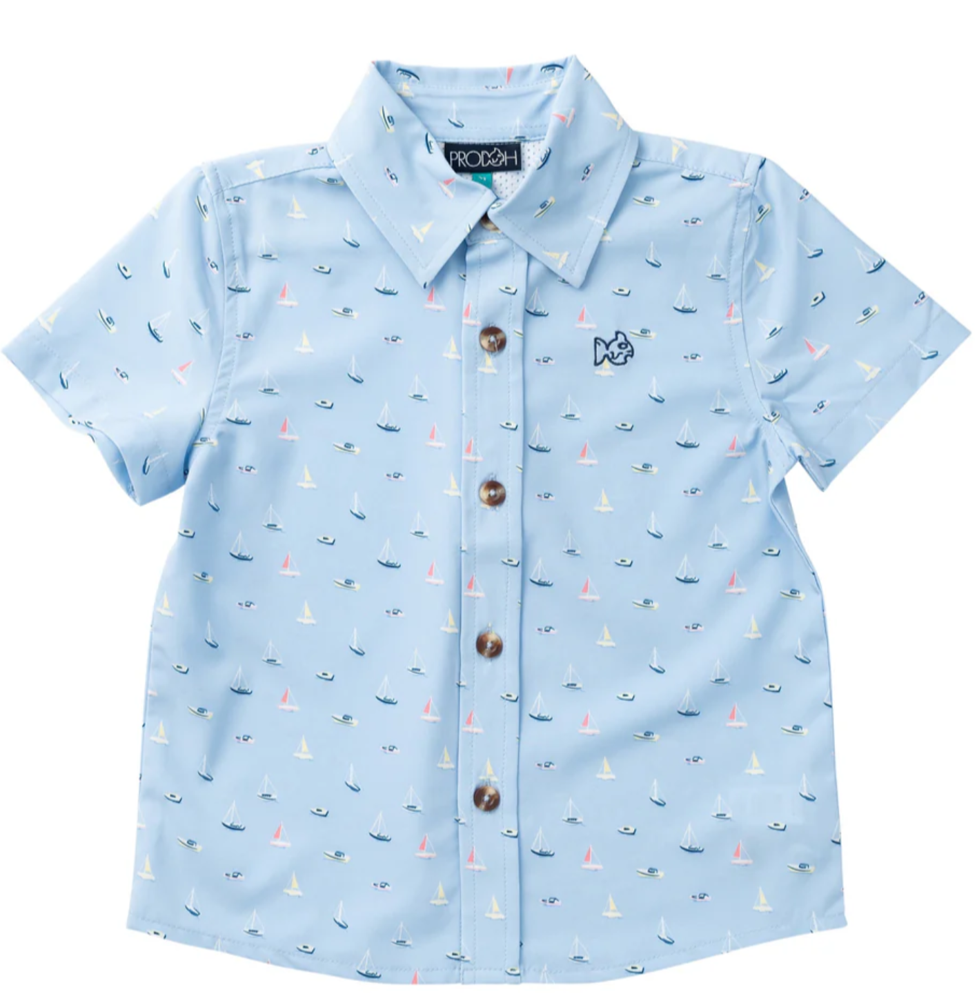 Boys' Short Sleeve Button Down Shirt — Windsurfer Boats in the Bay Print