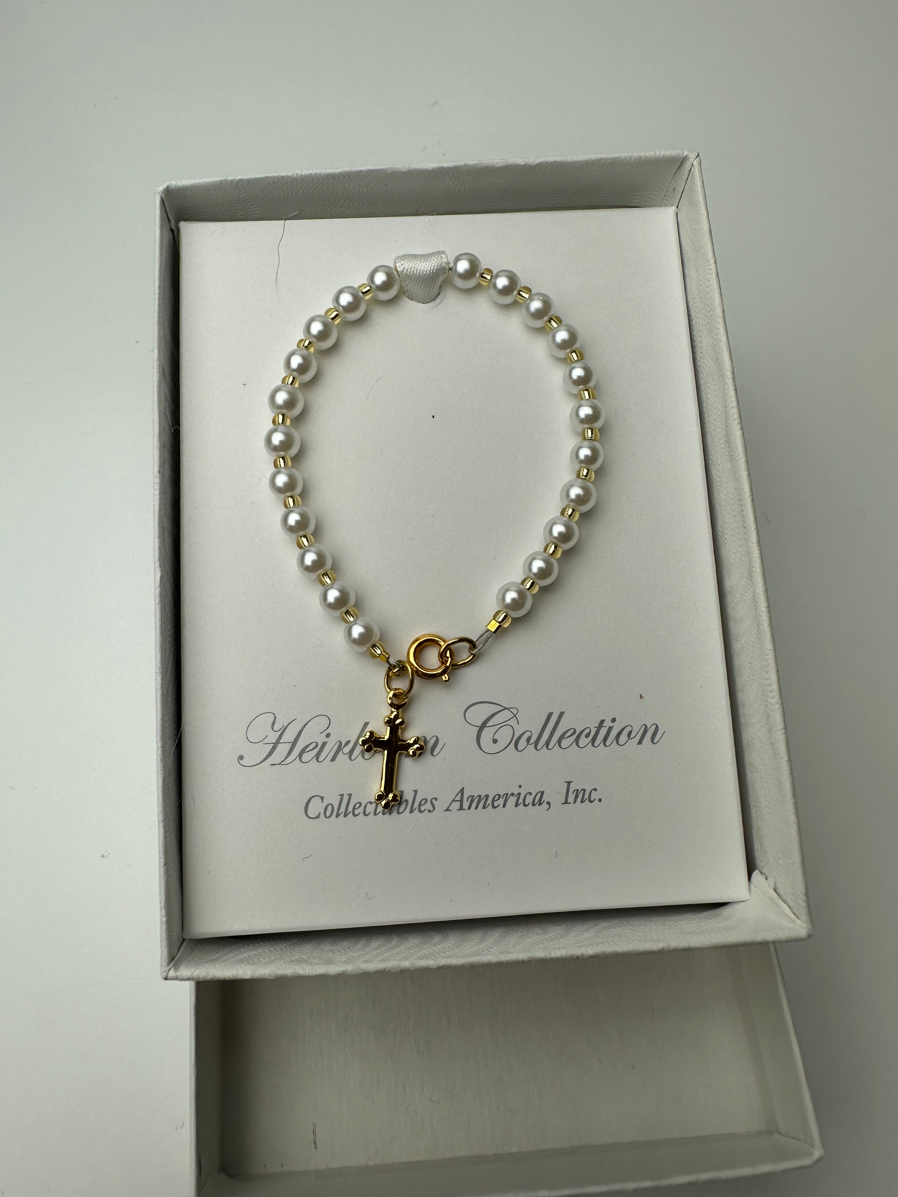 Toddler Bracelet- Pearls with Gold Cross