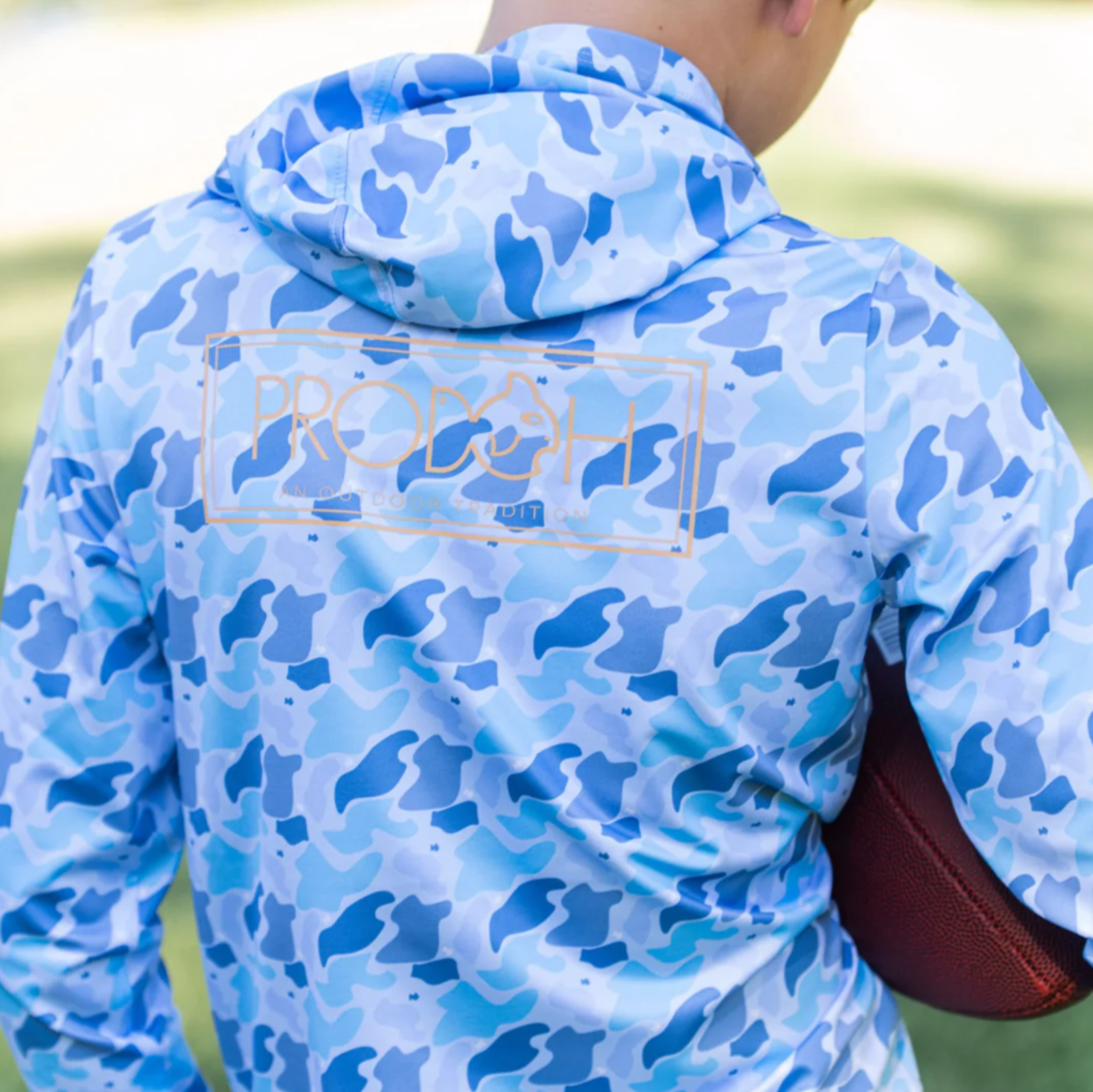Kid's Pro Performance Hoodie T-shirt – Blue Camo Logo Print