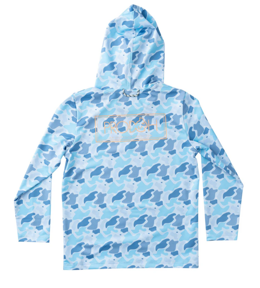 Kid's Pro Performance Hoodie T-shirt – Blue Camo Logo Print