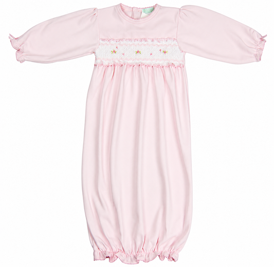 Baby girl Pink Hand Smocked Rosebud Daygown