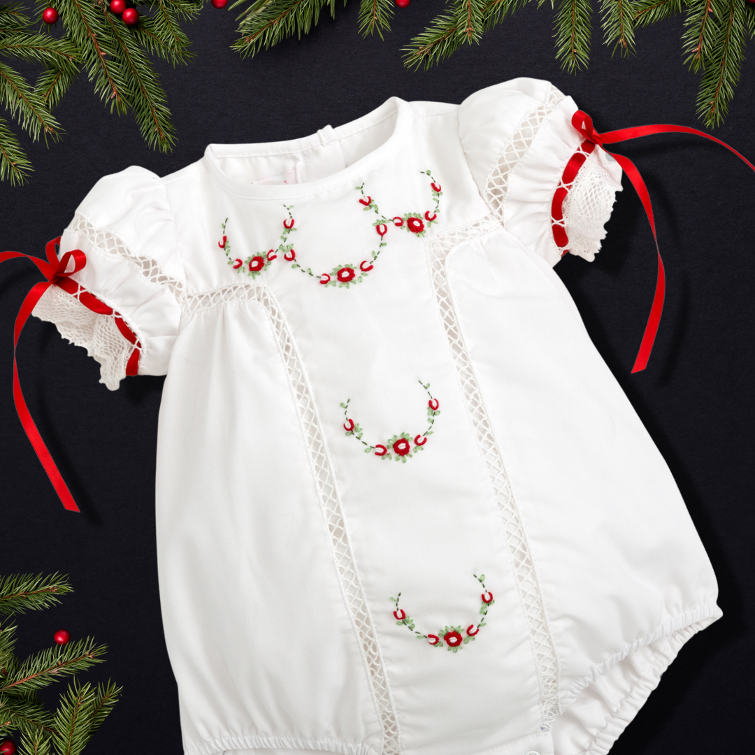 Gilded Noel Holiday Christmas Hand Embroidered White Heirloom Bubble