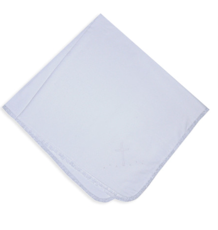 White Baby Cross Blanket w/Lace Trim